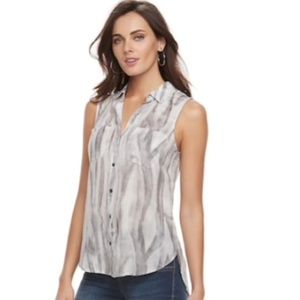 ROCK & REPUBLIC Split Back Button Down Top Grey Size M